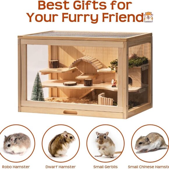 NEW! Mewoo Wooden Hamster Cage for Dwarf Hamsters, mice, gerbil, guinea pig - Picture 1 of 8